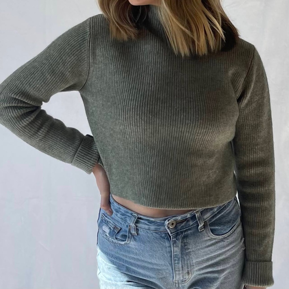 Cropped, mock turtle neck sweater